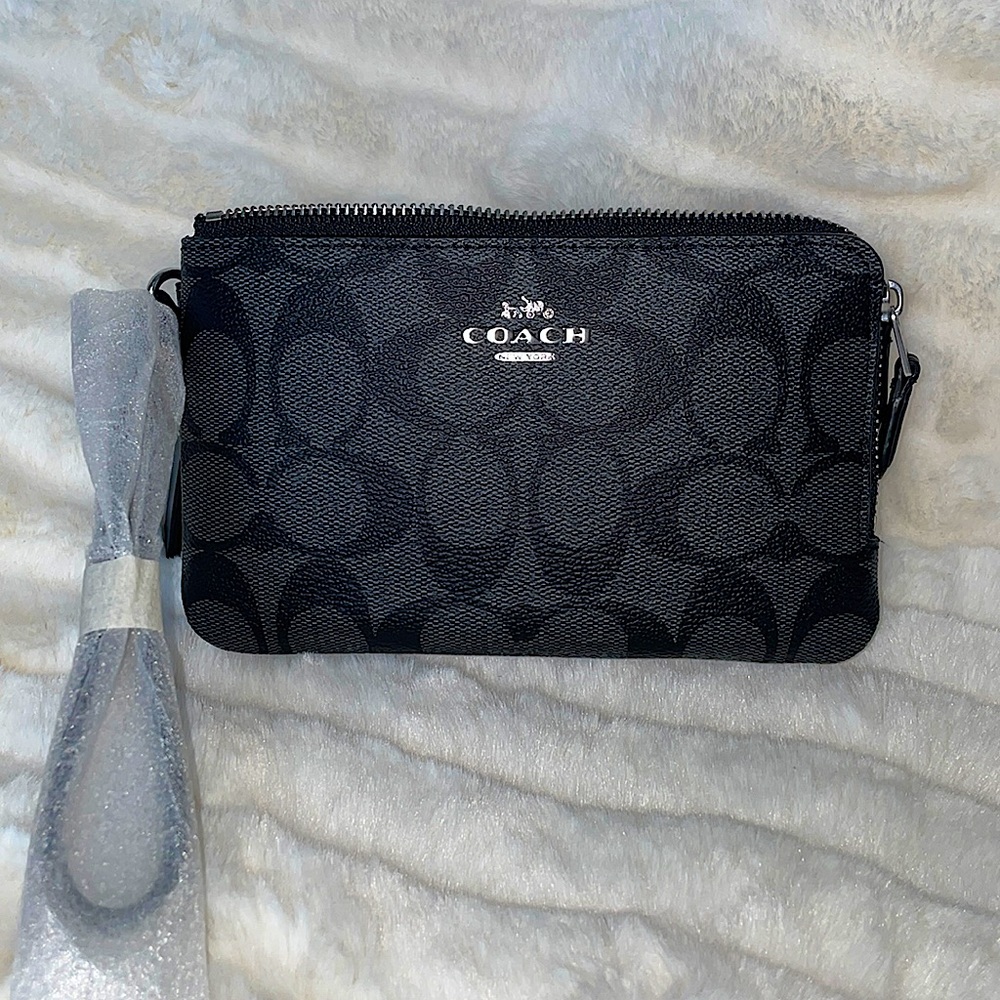 Coach Double Corner Zip Wristlet In Signature Canvas